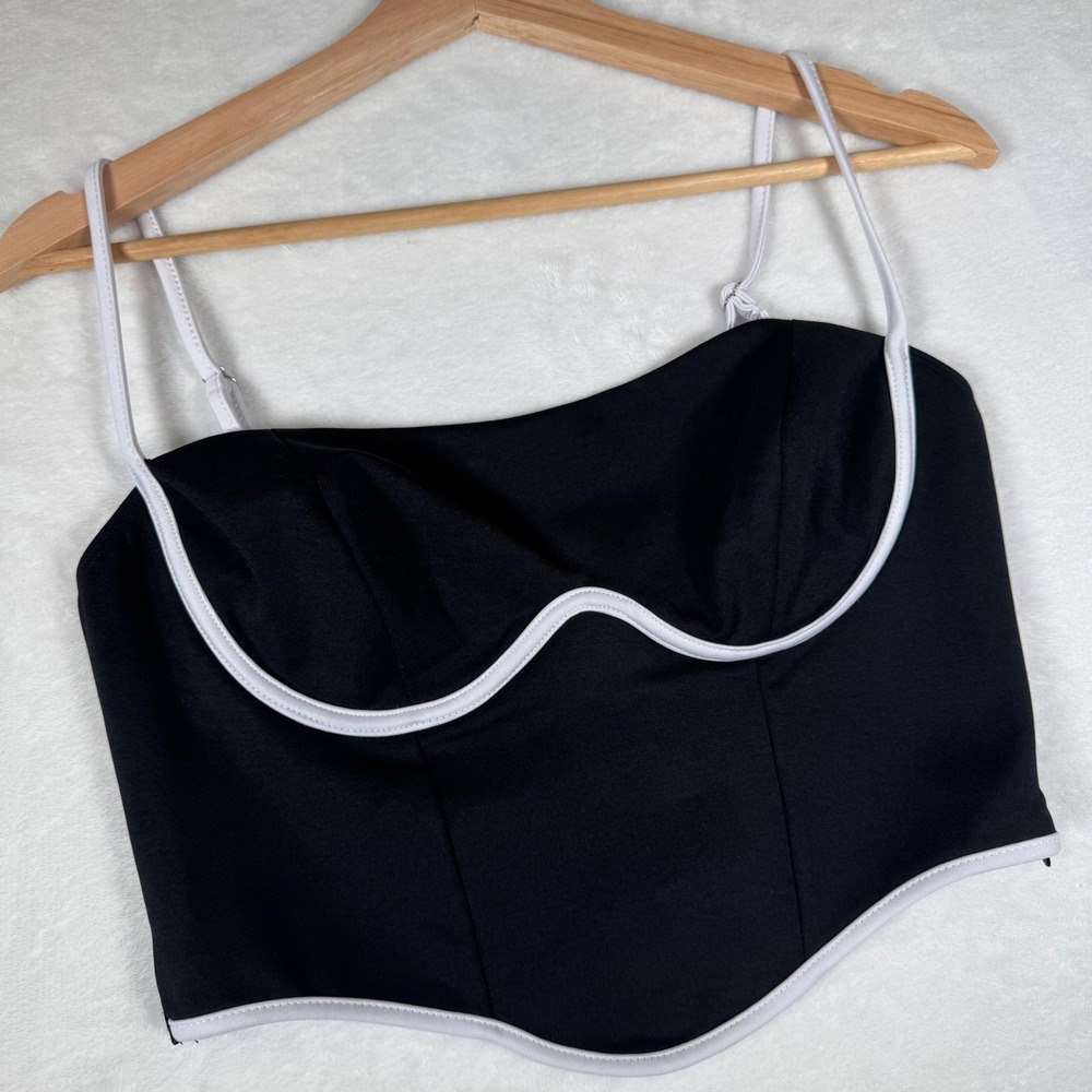 Lulus Black White Contrast‎ Piping Bustier Crop Top PT044155KL Womens M